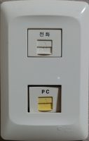 벽에 있는 전화와 랜 선 단자